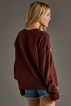 "Wine Weather" Long Sleeve Knit Sweater - BROWN