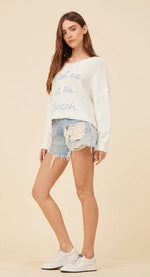 "Meet Me At The Beach" Embroidered Knit Sweater