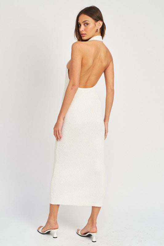 Nayeli Knit Ribbed Halter Bodycon Midi Dress Nayeli Knit Ribbed Halter Bodycon Midi Dress