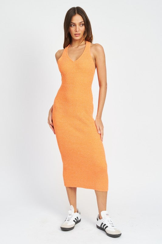 Nayeli Knit Ribbed Halter Bodycon Midi Dress - Orange Nayeli Knit Ribbed Halter Bodycon Midi Dress - Orange