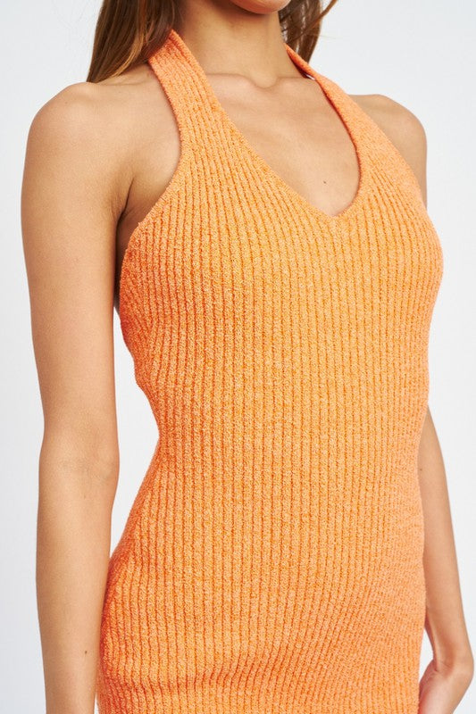 Nayeli Knit Ribbed Halter Bodycon Midi Dress - Orange Girls Will Be Girls Nayeli Knit Ribbed Halter Bodycon Midi Dress - Orange Girls Will Be Girls