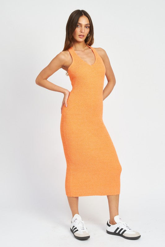 Nayeli Knit Ribbed Halter Bodycon Midi Dress - Orange Girls Will Be Girls Nayeli Knit Ribbed Halter Bodycon Midi Dress - Orange Girls Will Be Girls