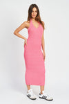 Nayeli Knit Ribbed Halter Bodycon Midi Dress - Pink