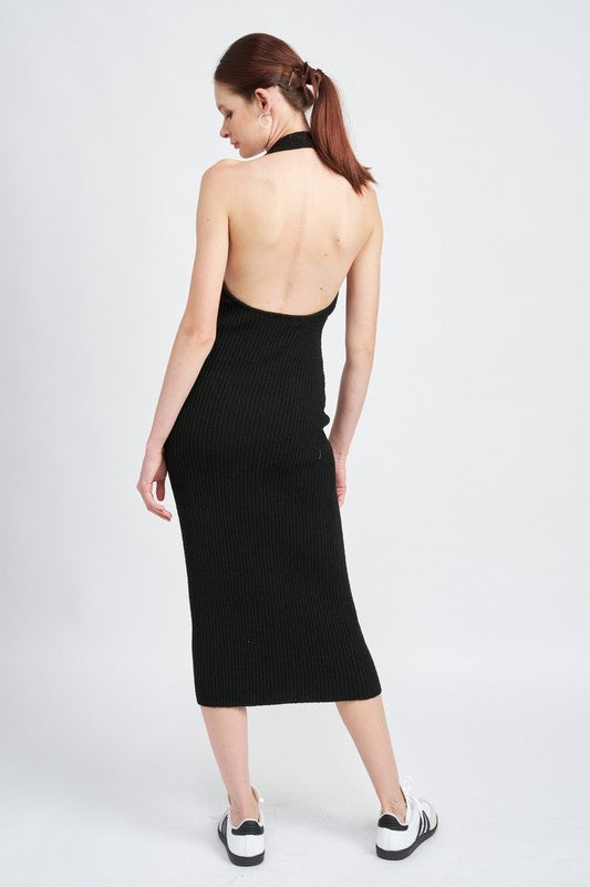 Nayeli Knit Ribbed Halter Bodycon Midi Dress