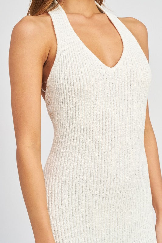 Nayeli Knit Ribbed Halter Bodycon Midi Dress - White Girls Will Be Girls Nayeli Knit Ribbed Halter Bodycon Midi Dress - White Girls Will Be Girls