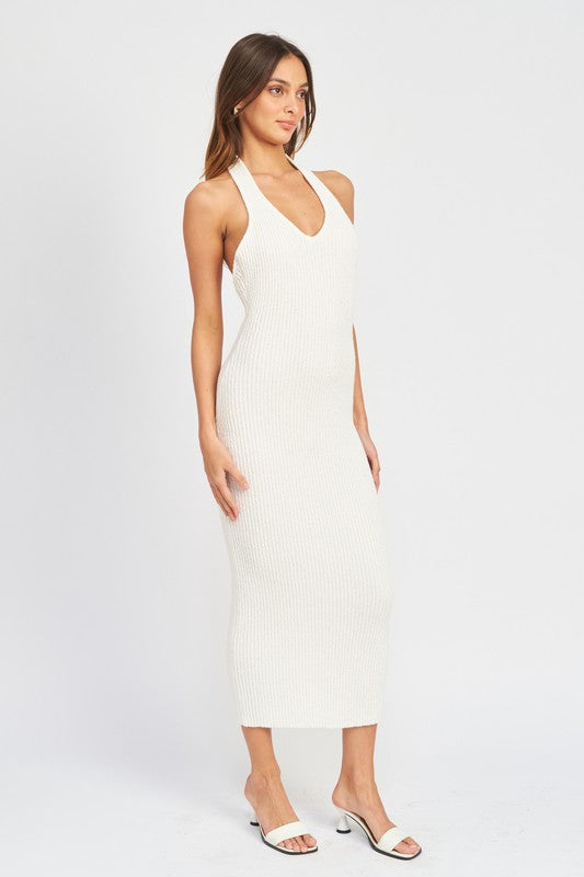 Nayeli Knit Ribbed Halter Bodycon Midi Dress Nayeli Knit Ribbed Halter Bodycon Midi Dress