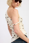 Camari Polka Dot Shoulder Side Ruched Satin Top