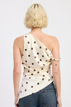Camari Polka Dot Shoulder Side Ruched Satin Top