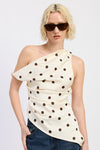 Camari Polka Dot Shoulder Side Ruched Satin Top