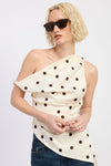 Camari Polka Dot Shoulder Side Ruched Satin Top