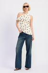 Camari Polka Dot Shoulder Side Ruched Satin Top