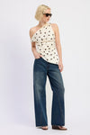 Camari Polka Dot Shoulder Side Ruched Satin Top
