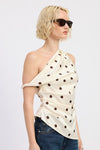 Camari Polka Dot Shoulder Side Ruched Satin Top