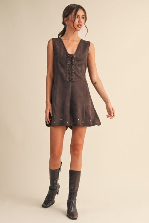Eleanor Suede Lace Up Detail  Romper