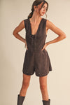 Eleanor Suede Lace Up Detail  Romper