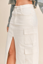 Carolyn Denim Cargo Front Slit Midi Skirt