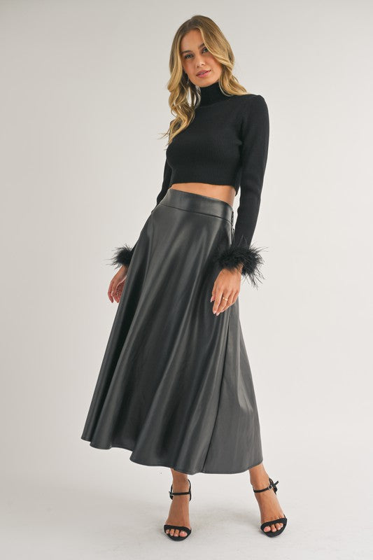 Nikita Faux Leather A-Line Midi Skirt - Black
