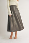 Nikita Faux Leather A-Line Midi Skirt - Mocha