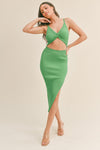 Jemma Twisted Ribbed Front Twist Top And Midi Skirt Set