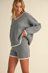 Embry Contrast Knit Long Sleeve Top & Short Set