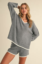 Embry Contrast Knit Long Sleeve Top & Short Set