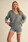 Embry Contrast Knit Long Sleeve Top & Short Set