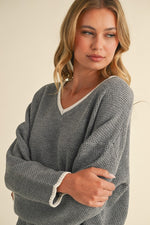 Embry Contrast Knit Long Sleeve Top & Short Set