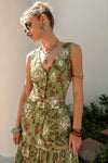 Estella Printed Back Tie Cut Out Vest Top & Maxi Skirt Set