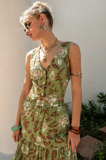Estella Printed Back Tie Cut Out Vest Top & Maxi Skirt Set