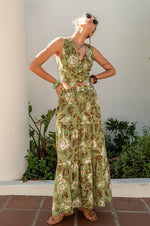 Estella Printed Back Tie Cut Out Vest Top & Maxi Skirt Set