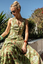 Estella Printed Back Tie Cut Out Vest Top & Maxi Skirt Set