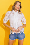 Miriam Button Down Lace Puff Sleeve Top