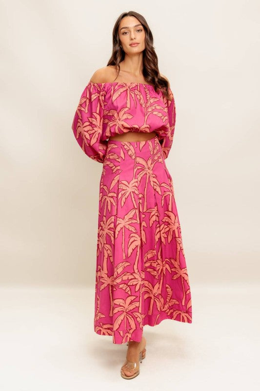 Abigail Tropical Off The Shoulder Top & Maxi Skirt Set