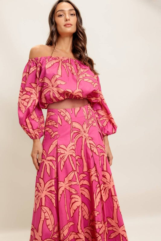 Abigail Tropical Off The Shoulder Top & Maxi Skirt Set