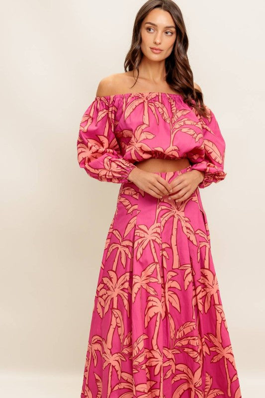 Abigail Tropical Off The Shoulder Top & Maxi Skirt Set