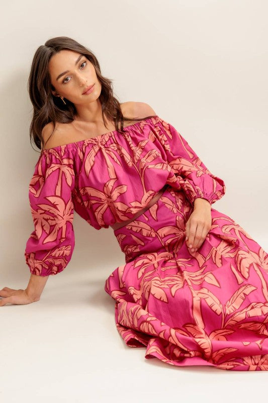 Abigail Tropical Off The Shoulder Top & Maxi Skirt Set