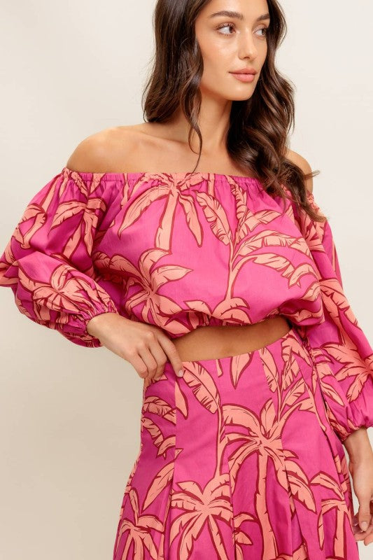 Abigail Tropical Off The Shoulder Top & Maxi Skirt Set