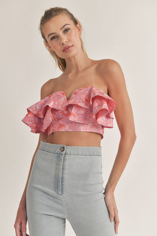 strapless ruffle crop top