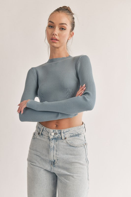 Aimee Ribbed Mini Sweater - Blue