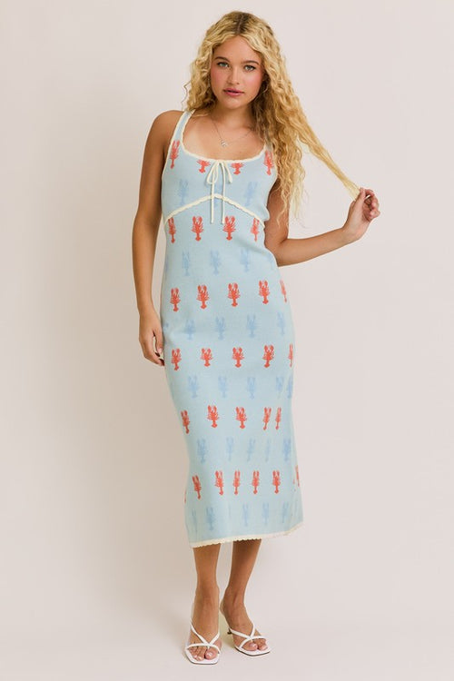 Ellize Knit Lobster Print Sweater Midi Dress
