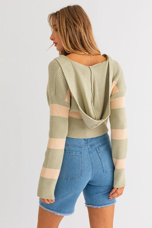 Niki Cropped Stripe Hoodie Sweater Top