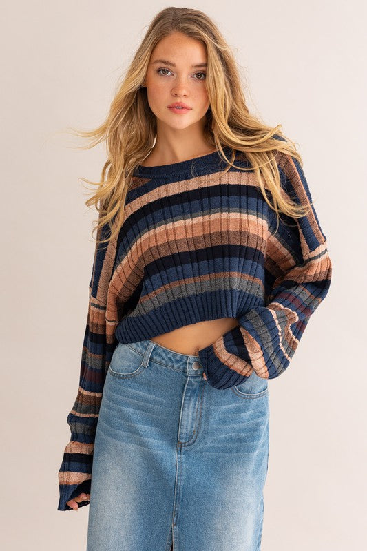 Nicia Ribbed Striped Mini Sweater