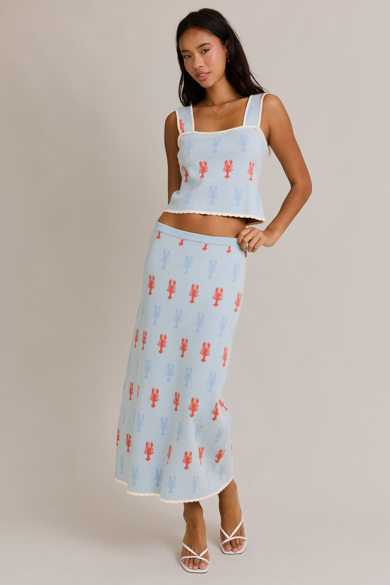 Tess Knit Lobster Print Top & Maxi Skirt Set