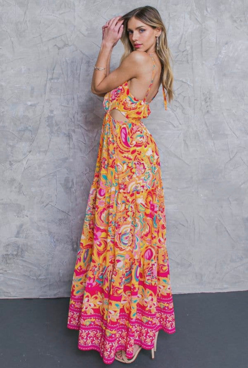 Claire Paisley Cut Out Maxi Dress