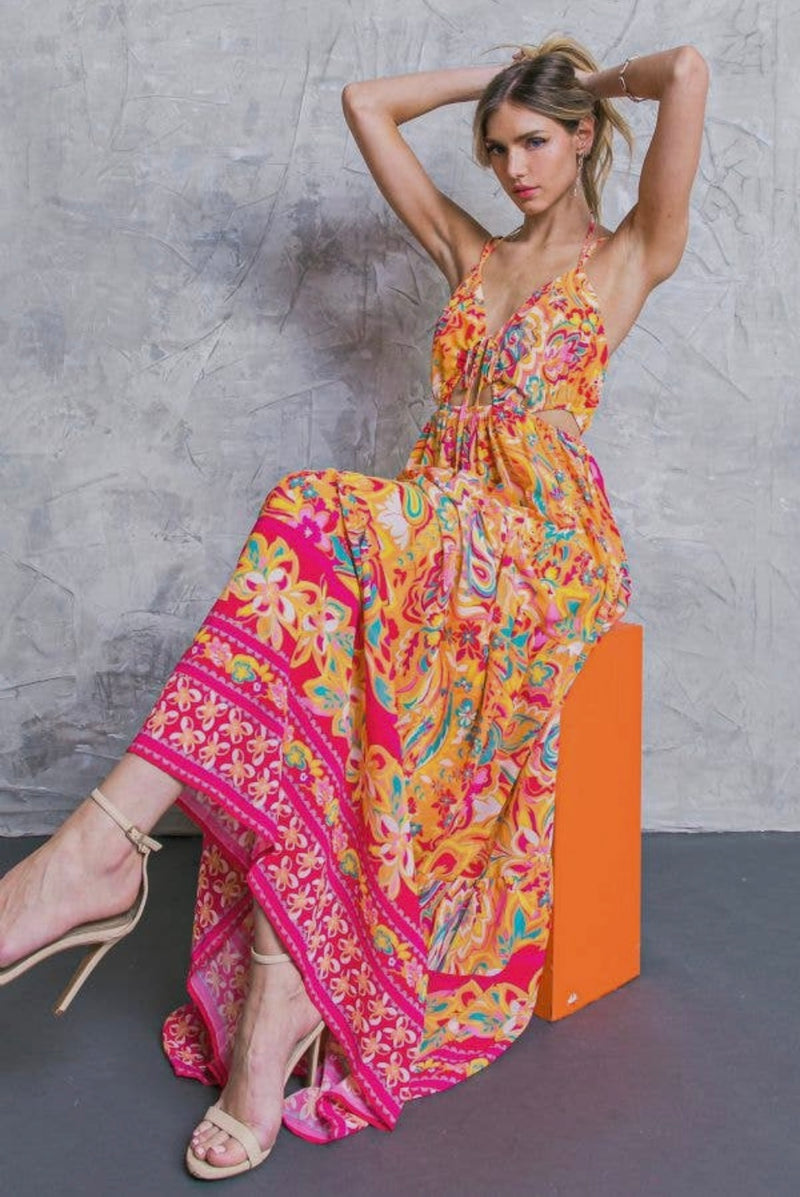 paisley cut out dress Marina Paisley Cut-Out Dress