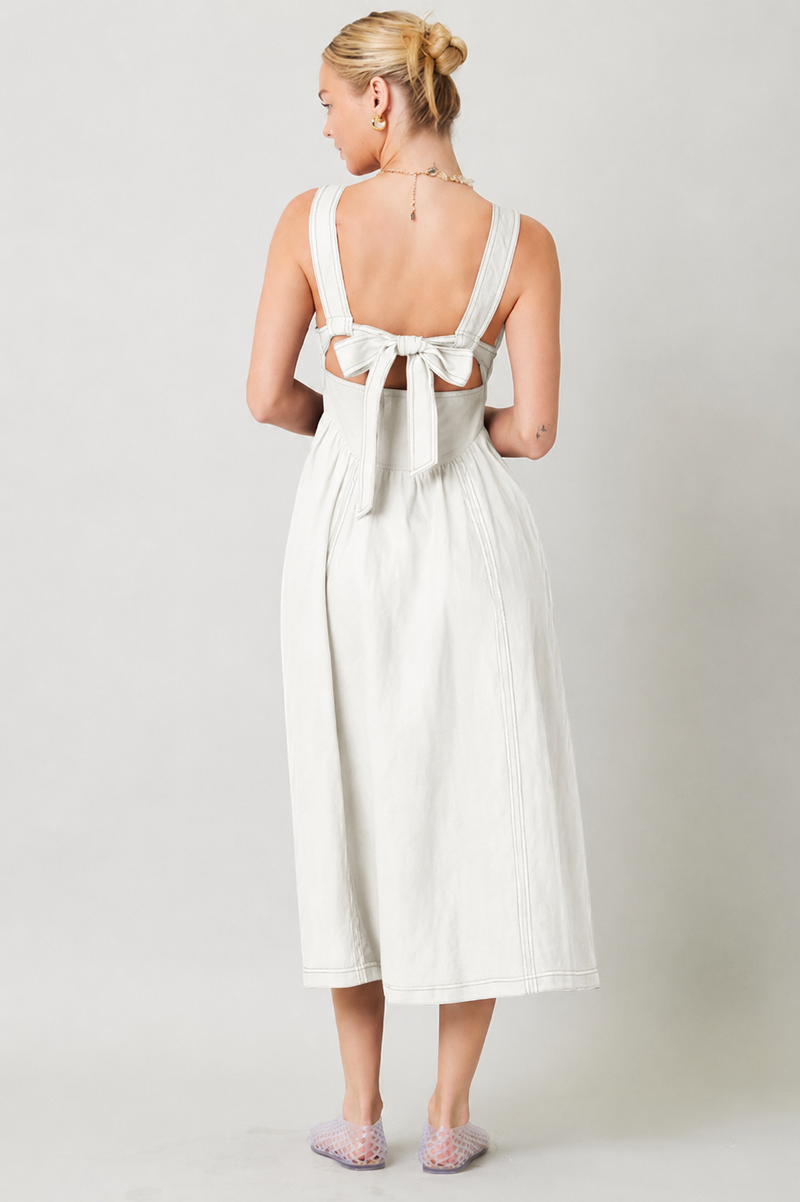 Janelle Linen Contrast Stitch Tie Back Midi Dress – Girls Will Be Girls