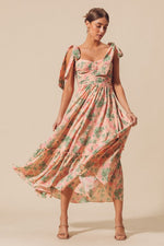 Tilly Sweetheart Shoulder Tie Floral Midi Dress