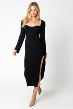 Peri Ribbed Heart Shape Side Slit Sweater Midi Dress