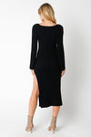 Peri Ribbed Heart Shape Side Slit Sweater Midi Dress