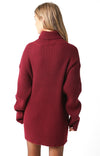 Odette Ribbed Turtle Neck Long Sleeve Sweater Dress - Burgundy